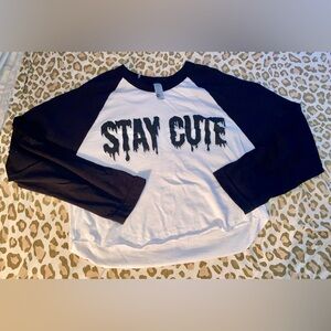 Stay cute baseball shirt cropped top S
